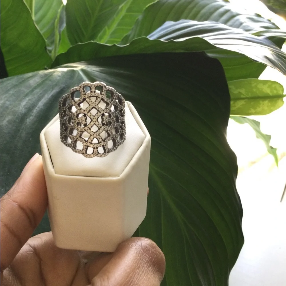 PANDORA SILVER STUDDED DIAMOND RING - Picture 2 of 5